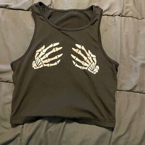 Small Black Crop Top with Skeleton Hand Design